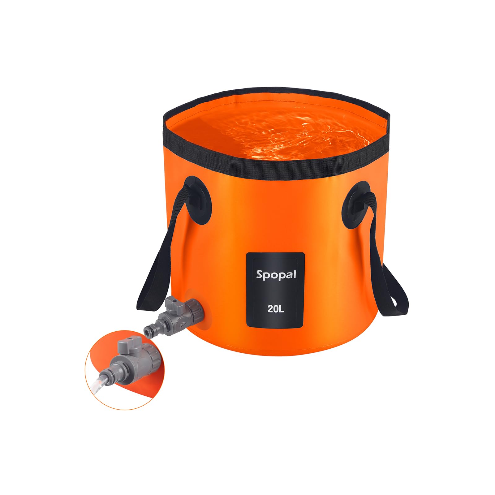 Spopal 20L Collapsible Bucket, Outdoor Foldable Bucket with Drainage Outlet for Camping, Collapsible Storage Container for Traveling Picnic Hiking Fishing Car Washing