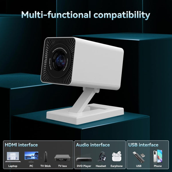 Mini Projector with WIFI 6 and Bluetooth, 4K 1080P Support Portable Projector 200'' Screen Movie Projector Auto Keystone Compatible for Laptop, PC, Smartphone