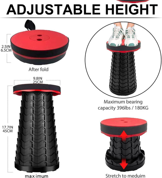 LUXJET Portable Folding Stool Lightweight Yet More Sturdy with Load Capacity 180KG, Retractable Plastic Foldable Collapsible Stool for Camping Fishing Hiking BBQ Outdoors Indoors Kitchen