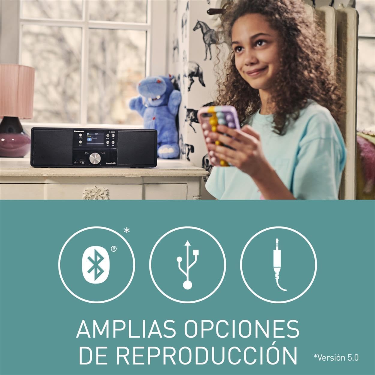 Panasonic SC-DM202EG-K Micro HiFi Compact Stereo System with FM / DAB+ Radio, 24W Output Power, CD/MP3 Player, USB, Bluetooth, Large 2.4" Display, Black