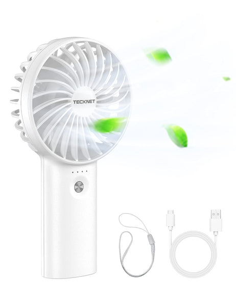 TECKNET Handheld Fan, Portable USB Hand Held Fans Rechargeable Mini with 7000mAh Power Bank, Mini Personal Electric Fan 3 Adjustable Speed Desk Fan for Home/Office/Travel (White)