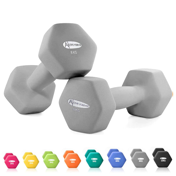 ACTIVE FOREVER Dumbbells 2?8kg, Set of 2, Hex Dumbbells Pair, Neoprene Waterproof Non-slip Dumbells Set (Grey)