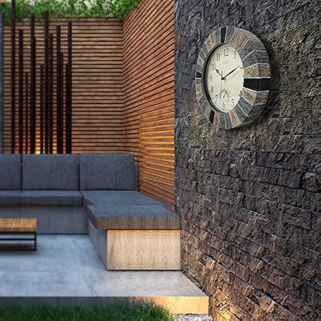 OCEST 13 Inch Garden Clocks Outdoor Waterproof, Large Retro Wall Clock with Thermometer Battery Operated Non Ticking Decorative for Patio Pool Kitchen