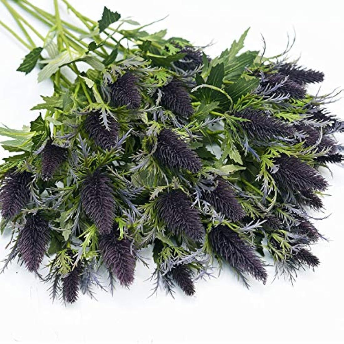 FiveSeasonStuff 8 Stems Real Size Artificial Thistle Spray Real Touch Eryngium(Sea Holly) (Purple) 66cm
