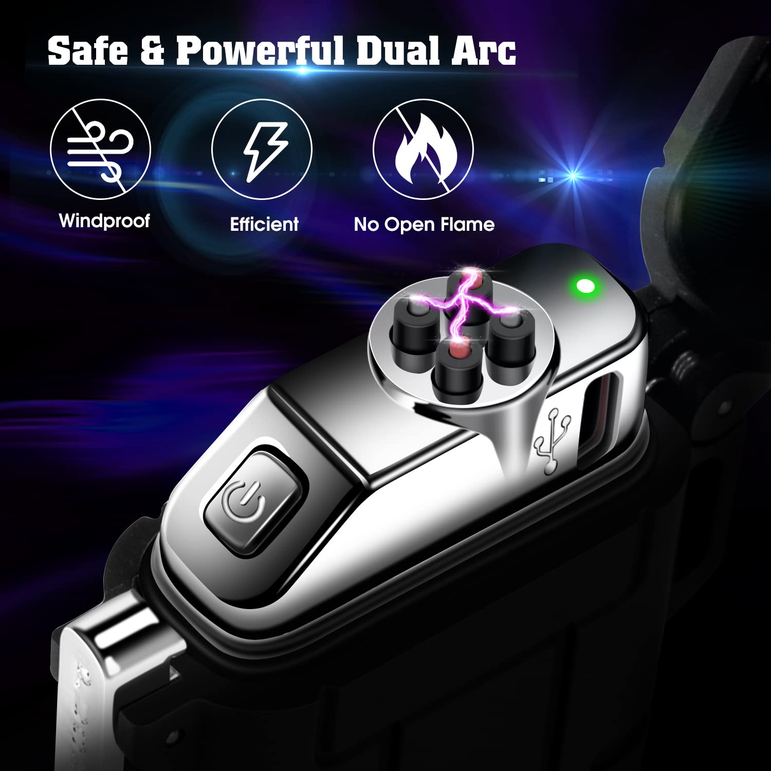 Electric Lighter Rechargeable USB, Electronic Plasma Arc Lighter Windproof and Waterproof for Hiking, Camping, Outdoor, Survival, Tactical, EDC Gear, Gifts for Him Men (Black)