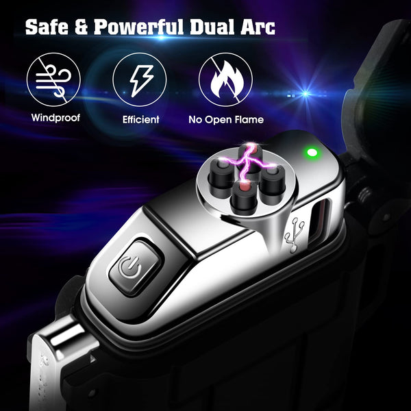 Electric Lighter Rechargeable USB, Electronic Plasma Arc Lighter Windproof and Waterproof for Hiking, Camping, Outdoor, Survival, Tactical, EDC Gear, Gifts for Him Men (Black)