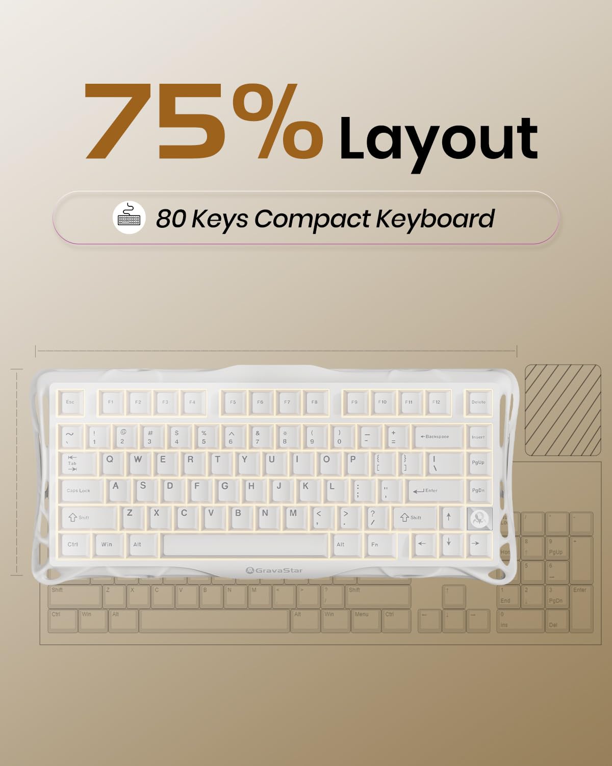 GravaStar Mercury K1 Lite 75% Gaming Keyboard, 2.4GHz/BT/Wired Tri-Mode Wireless Keyboard, Gasket Hot Swappable Mechanical Keyboard, Pre-lubed Linear Switches, RGB Backlit (Transparent Black)