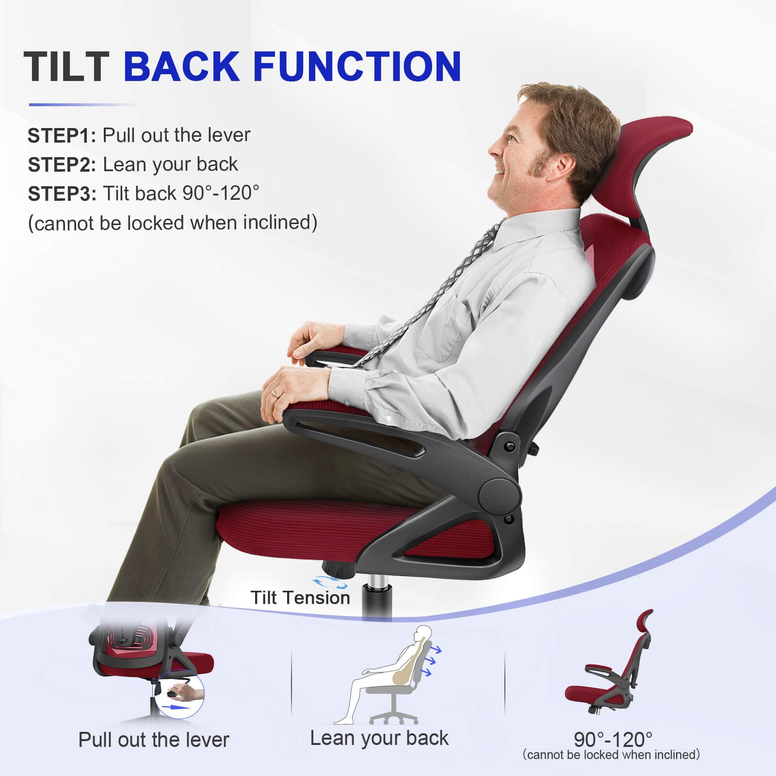 Office Chair - Ergonomic Desk Chair with Lumbar Support Headrest Adjustable, Padded Flip-up Armrests Comfy Seat Cushion High Back Executive Manager Chair For Home Office