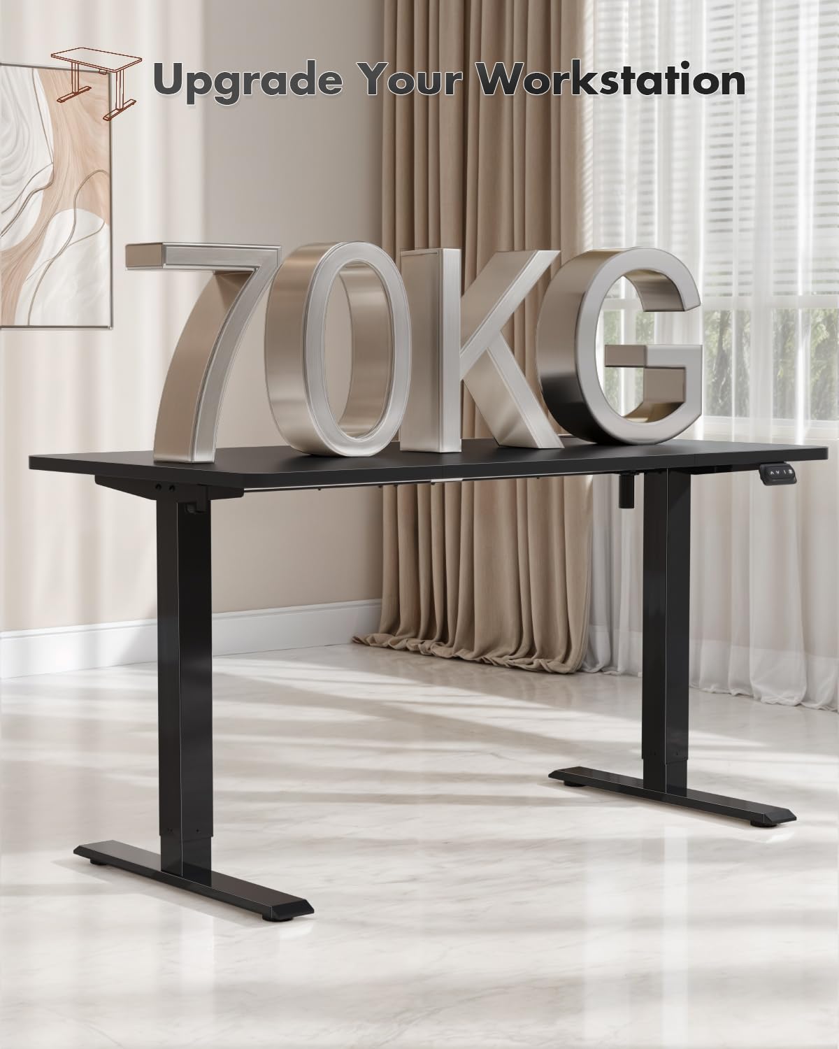 Devoko Electric Standing Desk 120x60cm Sit Stand Table Height Adjustable with Backpack Hook and Memory Smart Pannel, Home Office, White