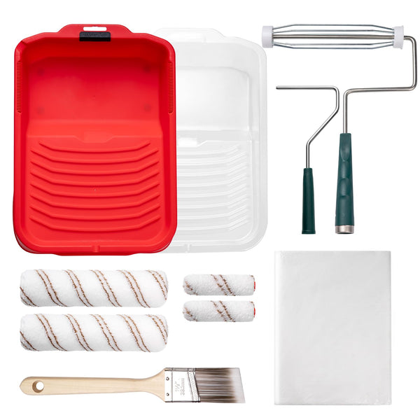 Mister Rui 10 pcs Paint Roller Set, 9" Microfiber Paint Rollers Kit, 9" Microfiber Paint Roller Set with Frame, Paint Rollers and Trays Set, Paint Brush for Walls & Ceilings