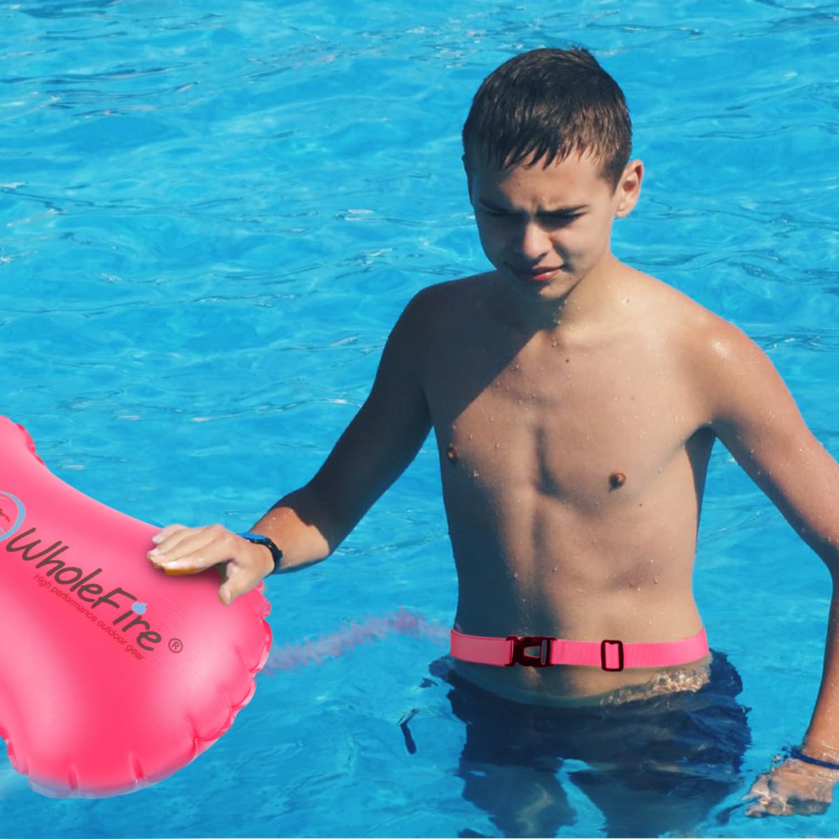 WholeFire 20L Swim Buoy Waterproof Inflatable Dry Bag Swim Safety Float for Water Sports, Open Water Swimmers, Triathletes, Kayakers and Snorkelers