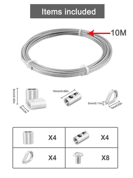 Abimars Wire Rope 2mm, 6m Stainless Steel Garden Wire Rope Cable with Crimping Aluminum, 7x7 Strand Core Metal Cable Wire Rope for Fence, Picture Hanging,Clothes Line