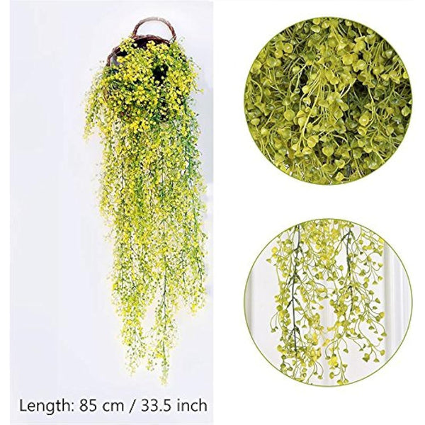 Eyands 2pcs Artificial Hanging Vine Plants - Outdoor Indoor Fake Hanging Plants for Wall Hang Garland Porch Patio Arch Balcony Basket Garden Party Wedding (Yellow Artificial Ivy)