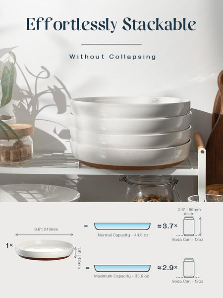 DOWAN Large Pasta Bowls Set of 4-9.75" Shallow Ceramic Dinner Plates, Plate/Wide Bowl, Microwave, Oven, Dishwasher Safe Kitchen Dinnerware - Modern