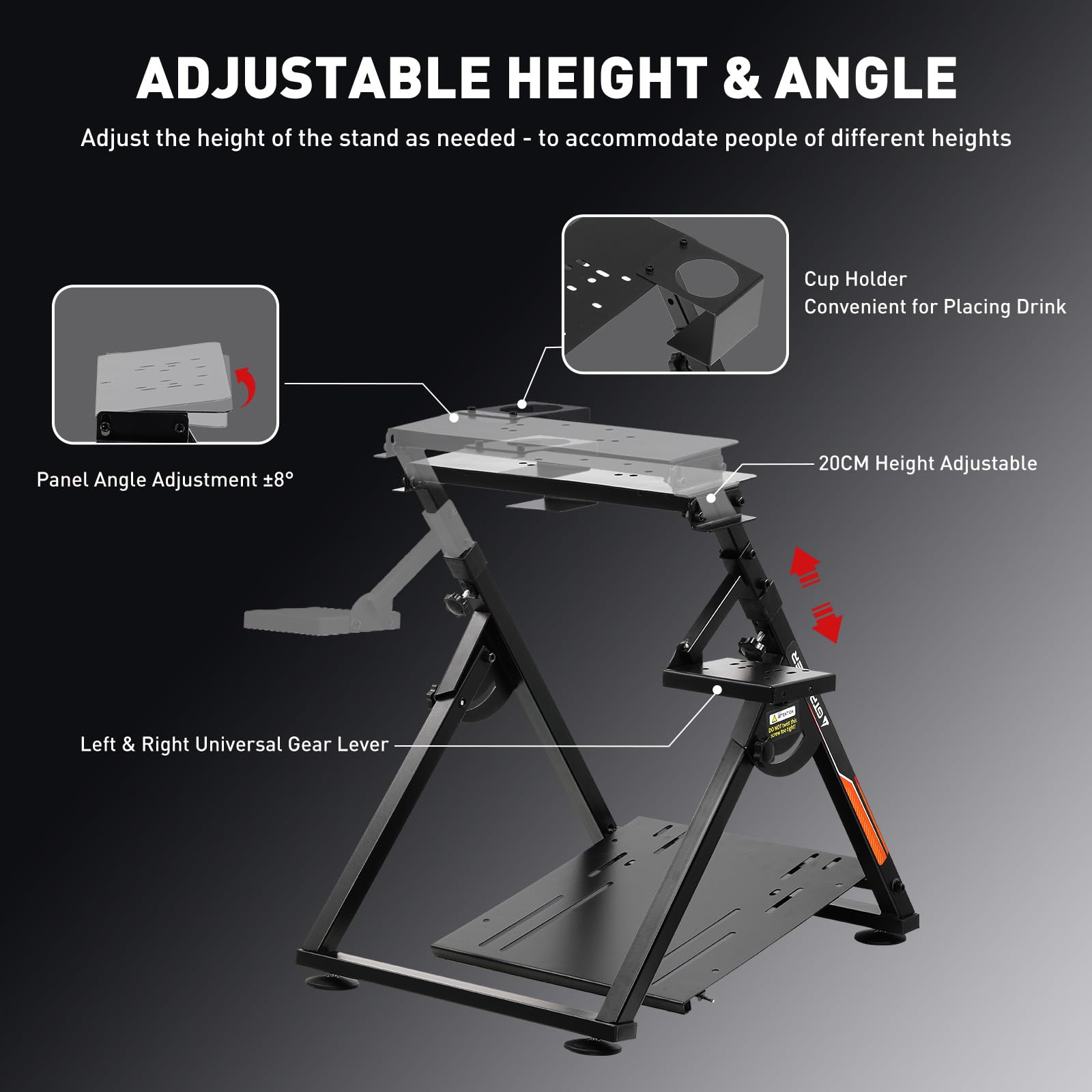 GTPLAYER Steering Wheel Stand for G25 G27 G29 G920 Foldable Racing Wheel Stand with Cup Holder Adjustable Height/Angle, Driving Simulator Gaming Wheel Stand