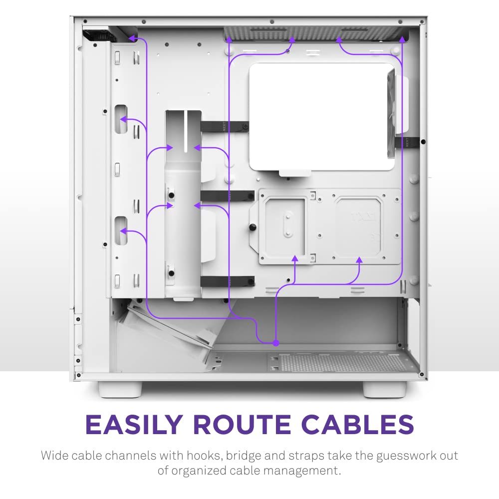 NZXT H5 Flow RGB - Compact ATX Mid-Tower PC Gaming Case - High Airflow - F360 RGB Core (CV) Included - 360mm Front & 240mm Top Radiator Support - Cable Management - Tempered Glass - White