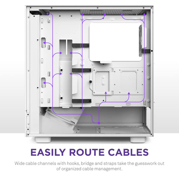 NZXT H5 Flow RGB - Compact ATX Mid-Tower PC Gaming Case - High Airflow - F360 RGB Core (CV) Included - 360mm Front & 240mm Top Radiator Support - Cable Management - Tempered Glass - White