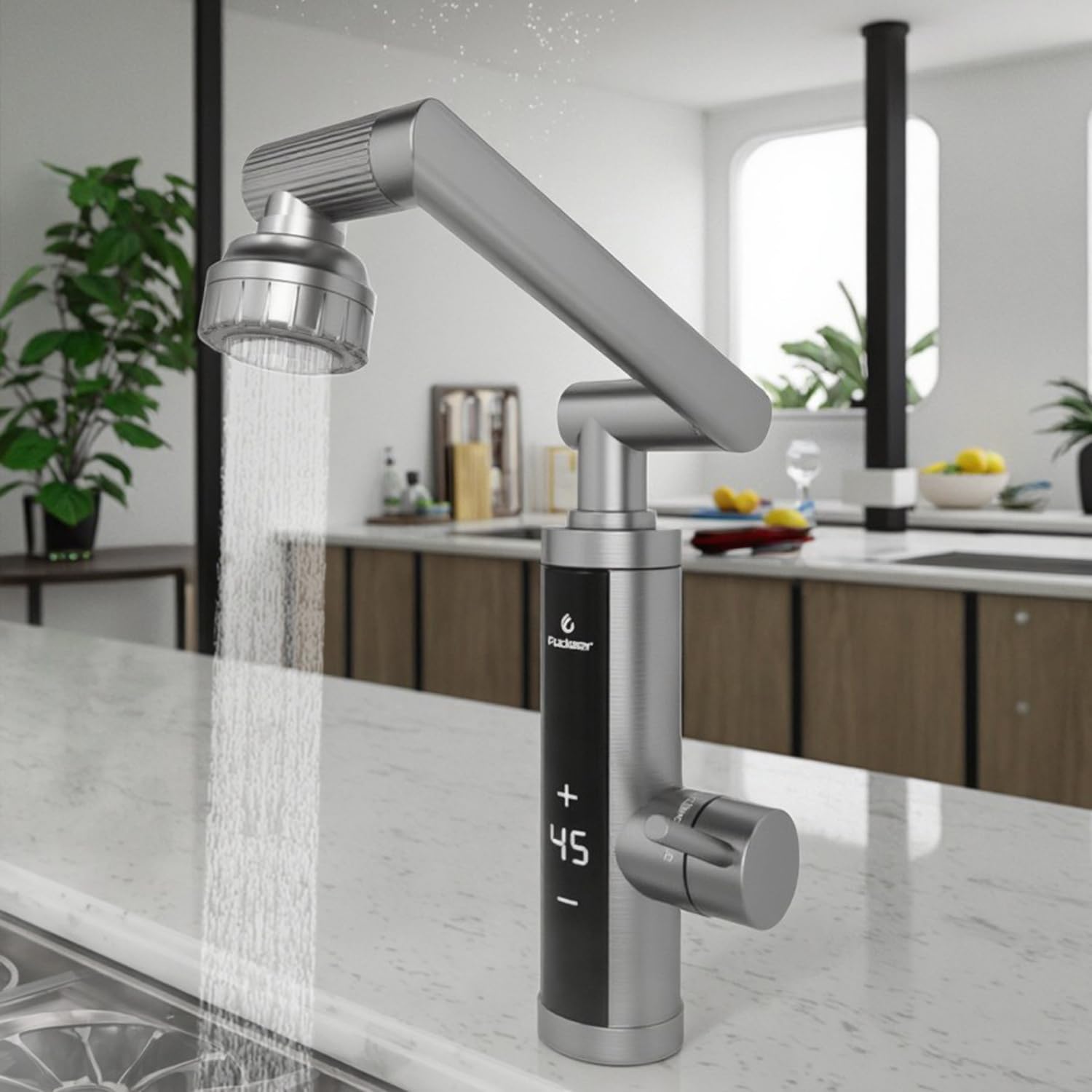 Electric Hot Water Tap for Bathroom, Instant Hot Water Heated Tap for Kitchen, Stainless Steel Water Heater Tap Supply Hot and Cold Water Faucet with Digital Display (Mechanical Spout)