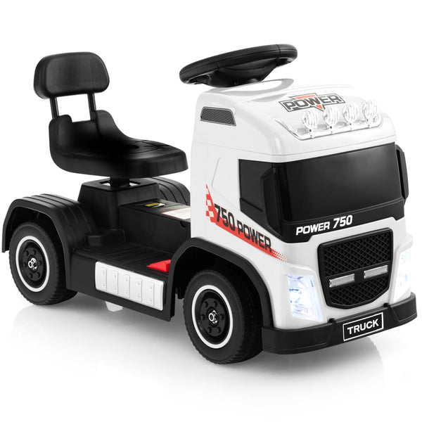 GYMAX Kids Ride on Car, 6V Battery Powered Toy Car with Height Adjustable Seat, Music, Lights, Horn Sound, Forward & Backward, Children Electric Truck for Boys Girls (White)