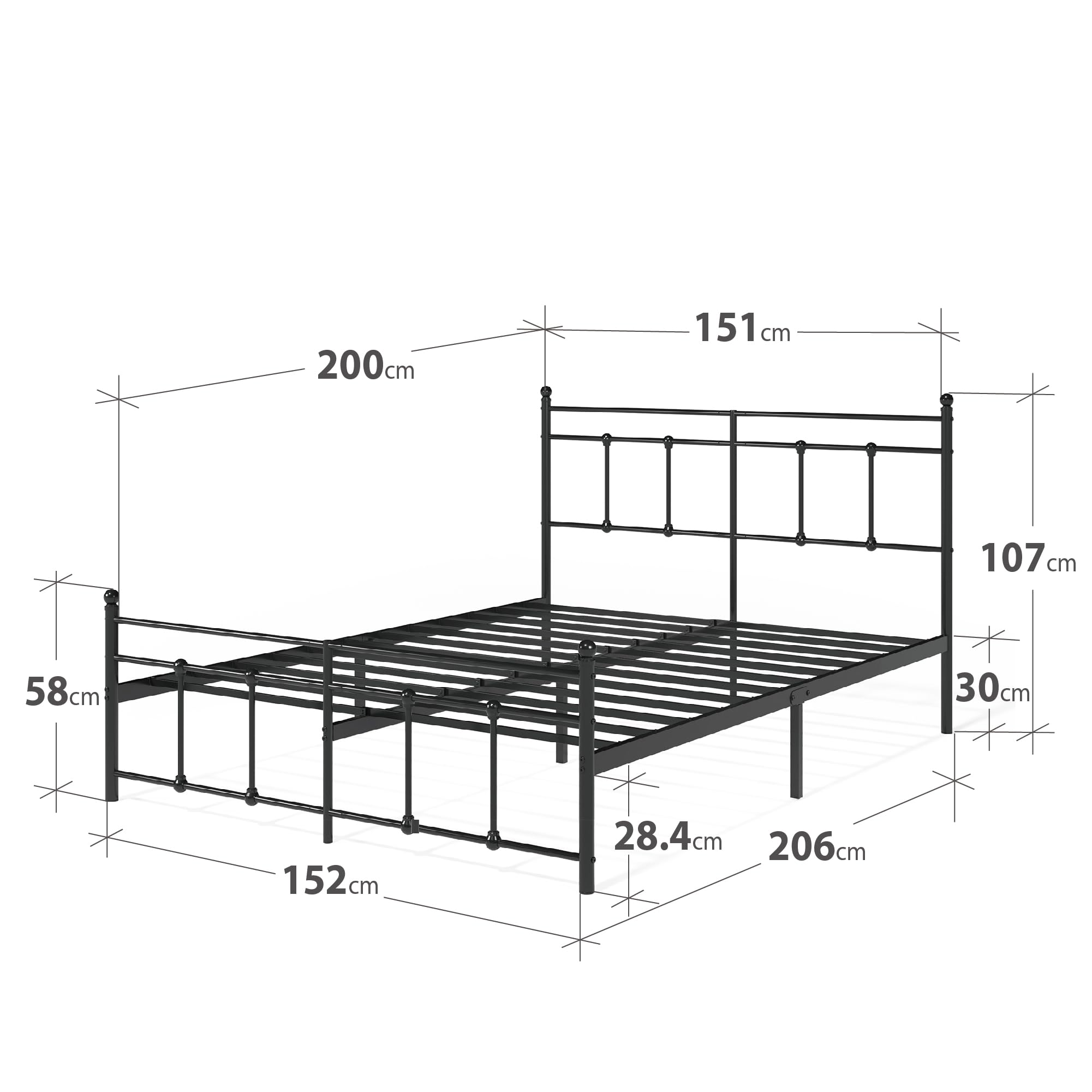 Zinus Nicholas Super King Bed Frame - Bed 180x200 cm - 30 cm Height - Metal Platform Bed Frame with Headboard and Footboard - Black