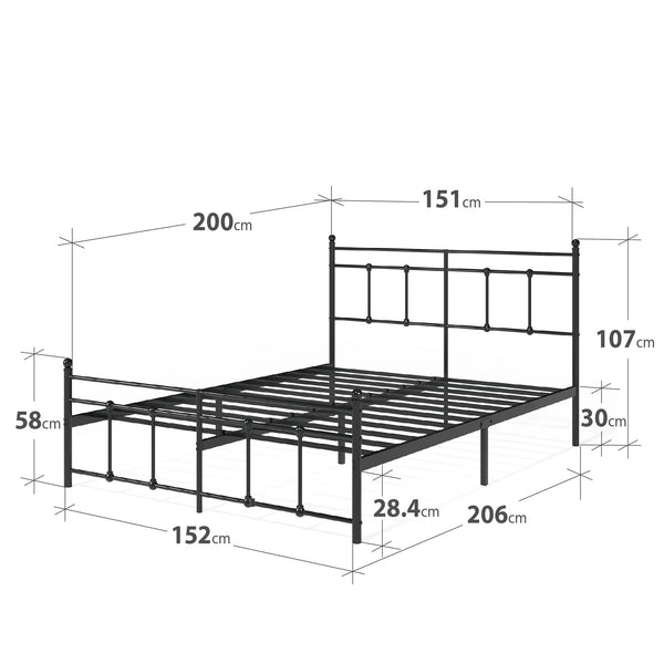 Zinus Nicholas Super King Bed Frame - Bed 180x200 cm - 30 cm Height - Metal Platform Bed Frame with Headboard and Footboard - Black