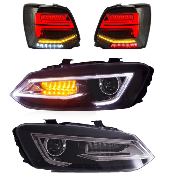 VLAND LED Tail Light Compatible with Polo 5 6R 6C TSI 2009-2017(Not for 1.2 TSI/saloon/GTI), Rear Lights with Streamer Indicator, E-mark, RHD, Smoked