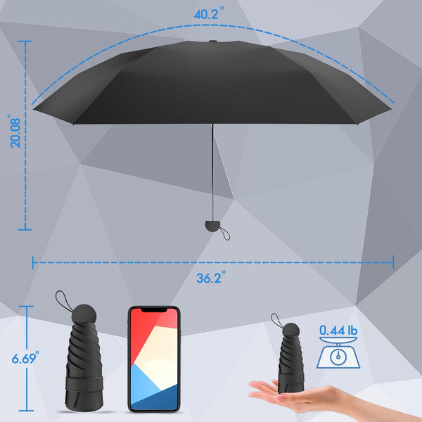 Windproof Mini Travel Folding Umbrella - UPF 50+ Sun & Rain Protection, Small Compact Lightweight Design Fits in Pocket or Bag, Eco-Friendly Fabric Wallet Umbrella for Commuter, Men Women Boys Girls
