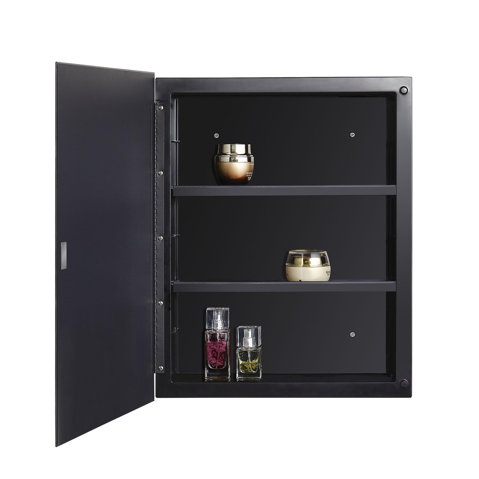 Fundin Black Plastic Mirror Cabinet with Polished Edge Mirror Door, Recessed and Surface Mount, 40 x 51 cm