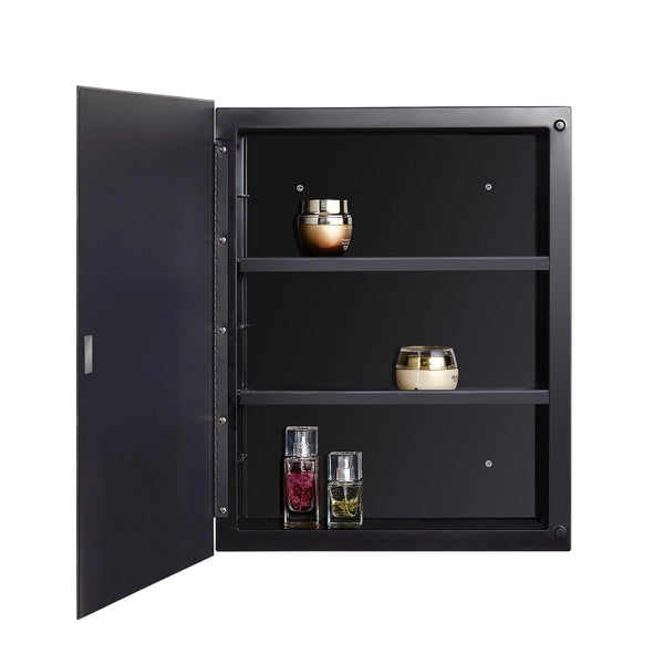 Fundin Black Plastic Mirror Cabinet with Polished Edge Mirror Door, Recessed and Surface Mount, 40 x 51 cm