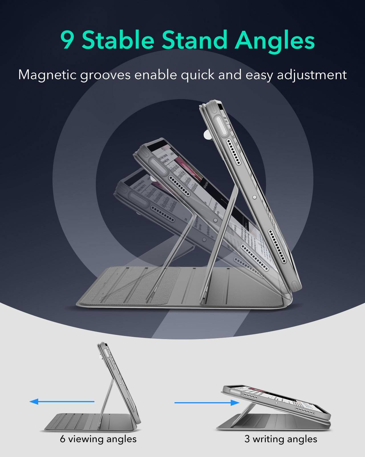 ESR for iPad Pro 12.9 Case (6th/5th Generation, 2022/2021), Removable Magnetic Cover, Adjustable Portrait/Landscape Stand with Raised Display View, 9 Standing Angles, Shift Series, Black