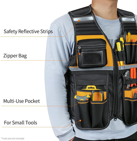 WINHUNT Work Vest with Multiple Pockets, Strong Oxford Fabric Vest, Reflective Vest Tool Vest for Electrician, Carpenter, Worker