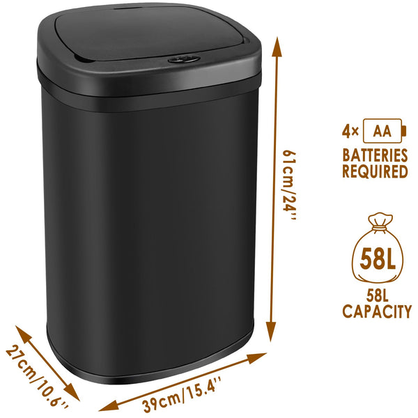 display4top Stainless Steel Automatic Touchless Kitchen Bathroom Sensor Bin,Trash Can,Touch Bin (58LRound)