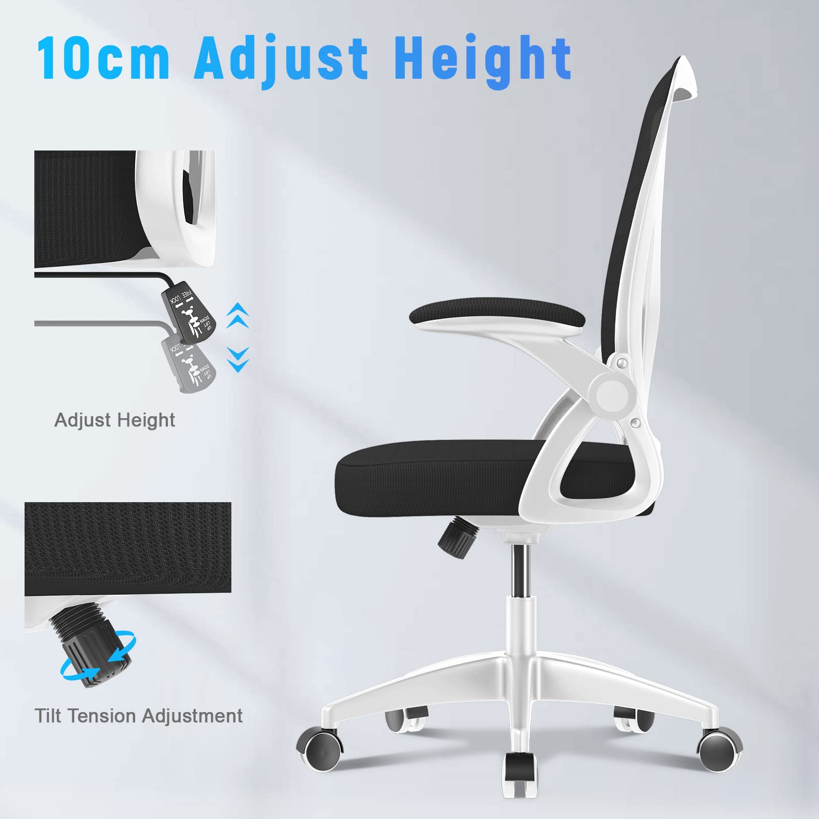 naspaluro Office Chair Ergonomic Desk with 90° Flip-up Armrest Lumbar Support, Height Adjustable Chair, Executive Swivel Computer Padded Seat Cushion for Home/Office