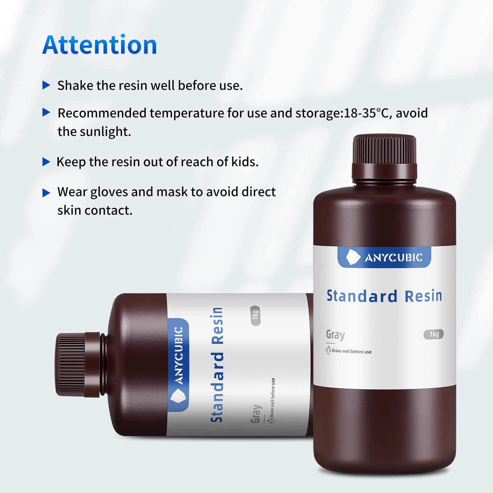 ANYCUBIC Standard 3D Printer Resin, LCD UV 405nm Rapid Photopolymer 3D Resin for 6K/8K/12K/14K LCD 3D Printers(1000g, Grey)