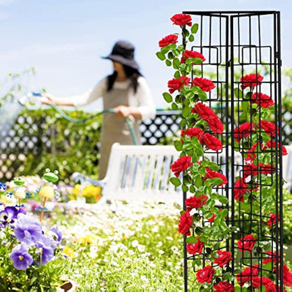 Relaxdays Metal Trellis, Set of 3, Push In, Support for Climbing Plants, Garden, Patio & Balcony, 122 x 30.5 cm, Black, Steel, 3er Pack