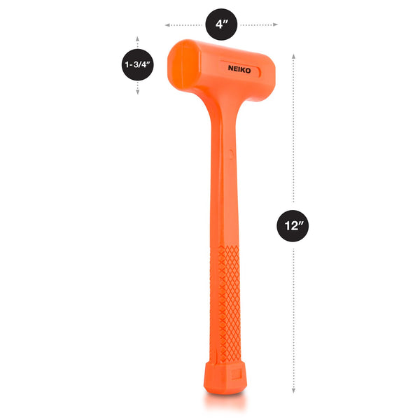 Neiko 02847A 2 LB Dead Blow Hammer, Neon Orange I Unibody Molded | Checkered Grip | Spark and Rebound Resistant