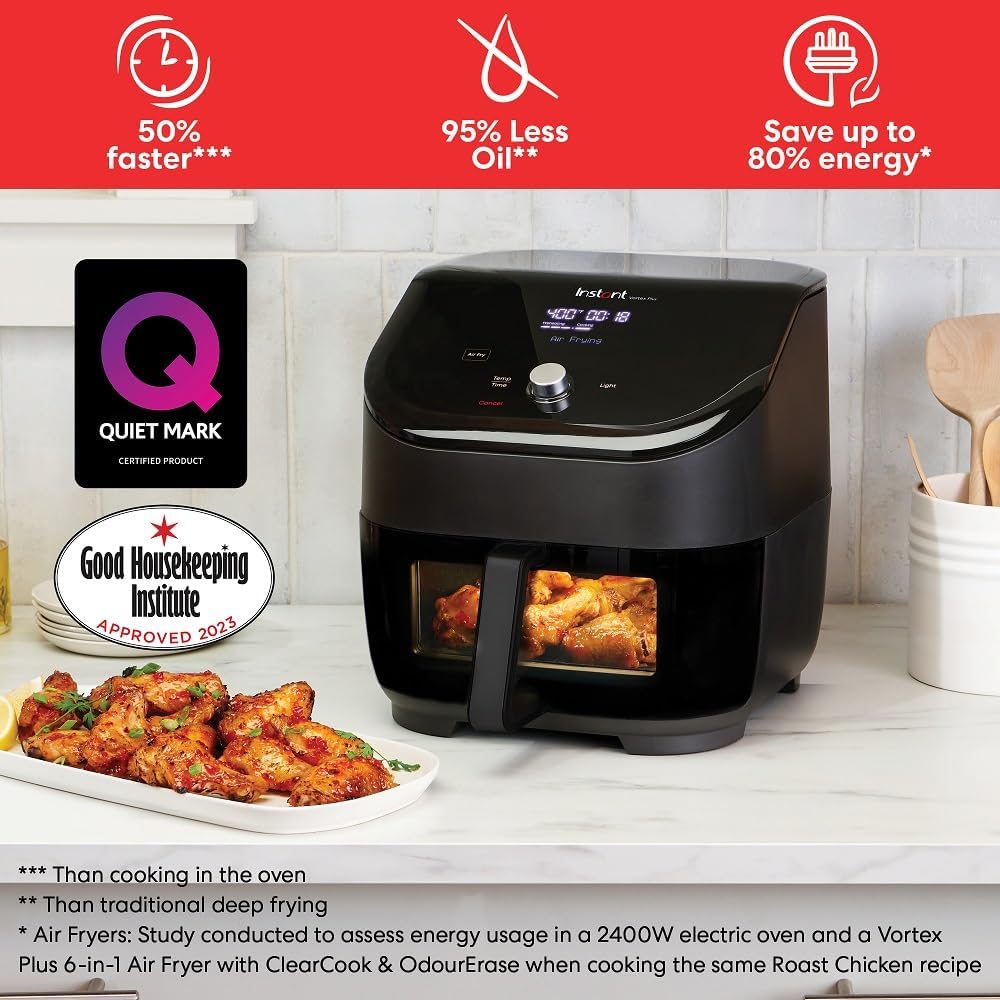 Instant Pot - Versazone Dual Black Air Fryer - Large 8.5L, Family Size - Single Double Basket with Divider - 8 in 1 - Food Dehydrate, Grill, Bake, Roast, Reheat, Non-Stick, Easy Clean, Dishwasher Safe