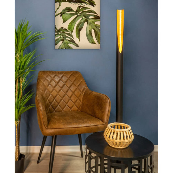 Eglo Barbotto 1-Flame Floor lamp, Steel Rod Light, Black and Gold Colours, GU10 Socket, incl. Foot Switch