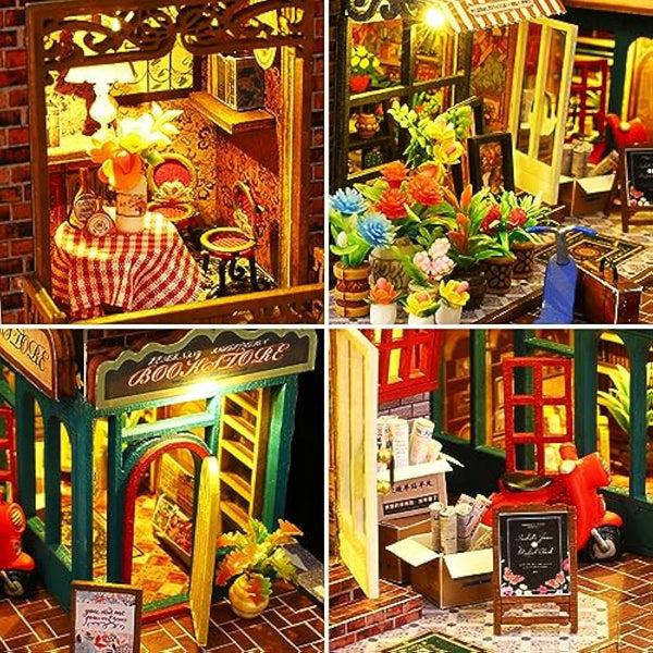 DIY Book Nook Kit - DIY Miniature Dolls House Kit with Furniture and LED Light, 3D Puzzle Wooden Art Bookends, Model Kits for Adults to Build (SCARBROUGH)