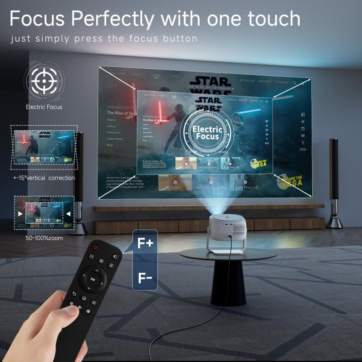 [360°Adjustable Stand] Mini Projector with WiFi and Bluetooth: Electric Focus & Auto Keystone 1080p Supported, 15000L,Phone Projector - 2025 Upgraded Visulapex Portable Home Theater