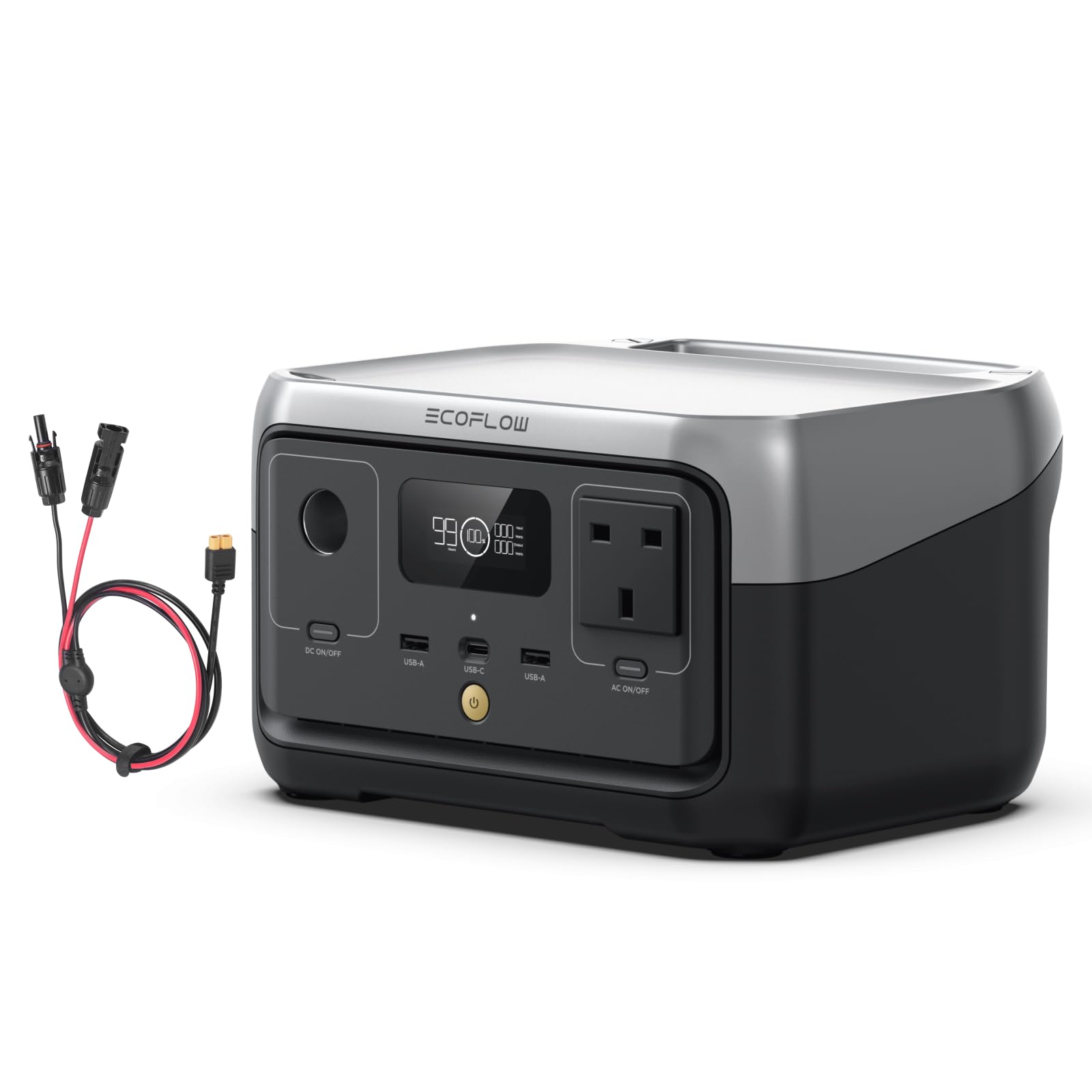 EF ECOFLOW RIVER 2 256Wh Portable Power Station with XT60 Cable, Solar Generator with LiFeP04, up to 600 W Power, Quick Charge in 1 Hour, Balcony Power for Camping/Emergency Power/Motorhomes/Home