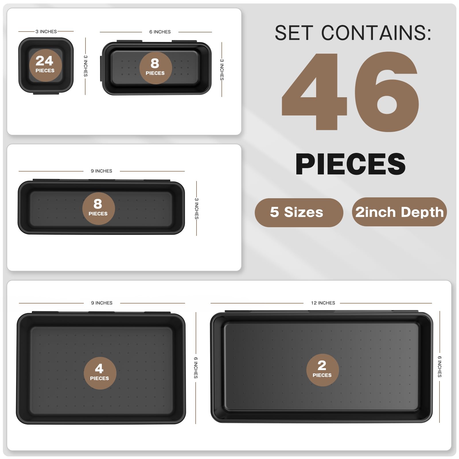 A-LUGEI【𝟲𝟵𝗣𝗰𝘀】【𝟱 𝗦𝗶𝘇𝗲】 Tool Box Organiser Tray Divider Set, 【Black】 Desk Drawer Organiser, Garage Organisation and Storage Toolbox Accessories Rolling Tool Chest Cart Cabinet Workbench