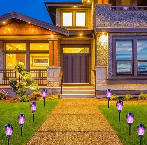 Solar Lights Outdoor Garden, 12 Pack Solar Flame Lights LED Warm Flickering Flames Waterproof Solar Torch Lights Garden Ornaments Landscape Lighting Auto On/Off for Pathway Yard Patio Decoration(Warm)