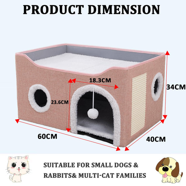 ERNAN Cat Beds,Cat Bed for Indoor Cats, Foldable Cat House,Large Soft Cave Bed with Scratching Board for Small Medium Pets (Pink, M)
