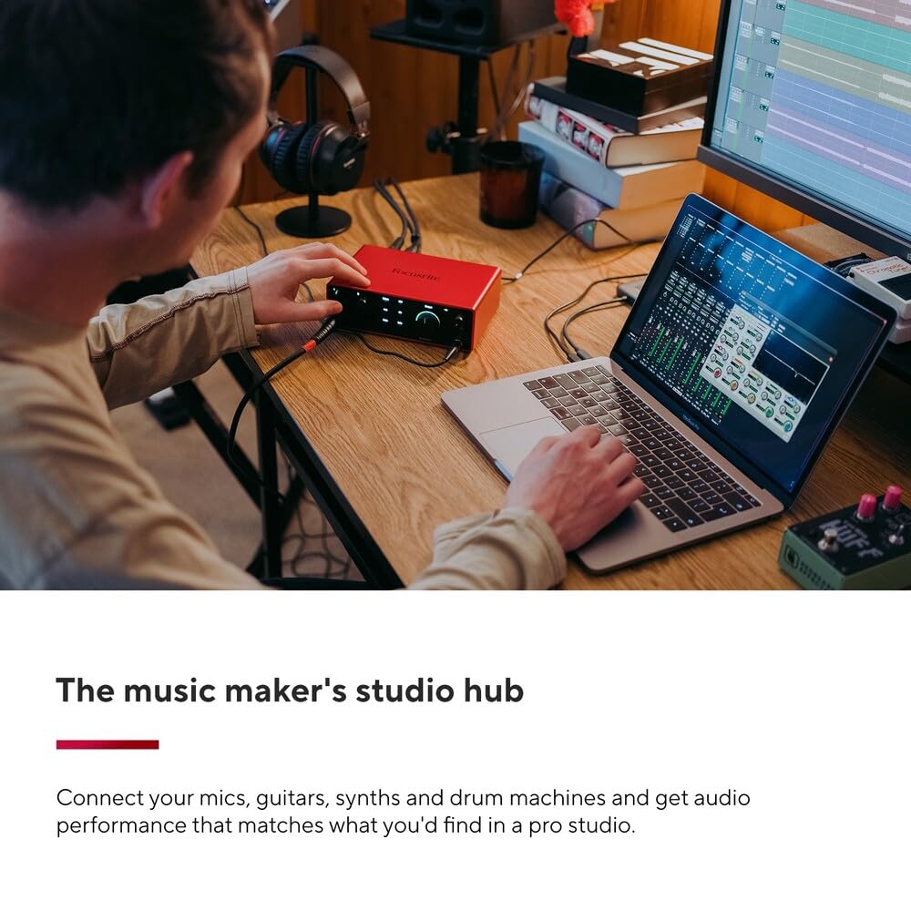 Focusrite Scarlett 2i2 4th Gen USB Audio Interface for Recording, Songwriting, Streaming and Podcasting — High-Fidelity, Studio Quality Recording, and All the Software You Need to Record