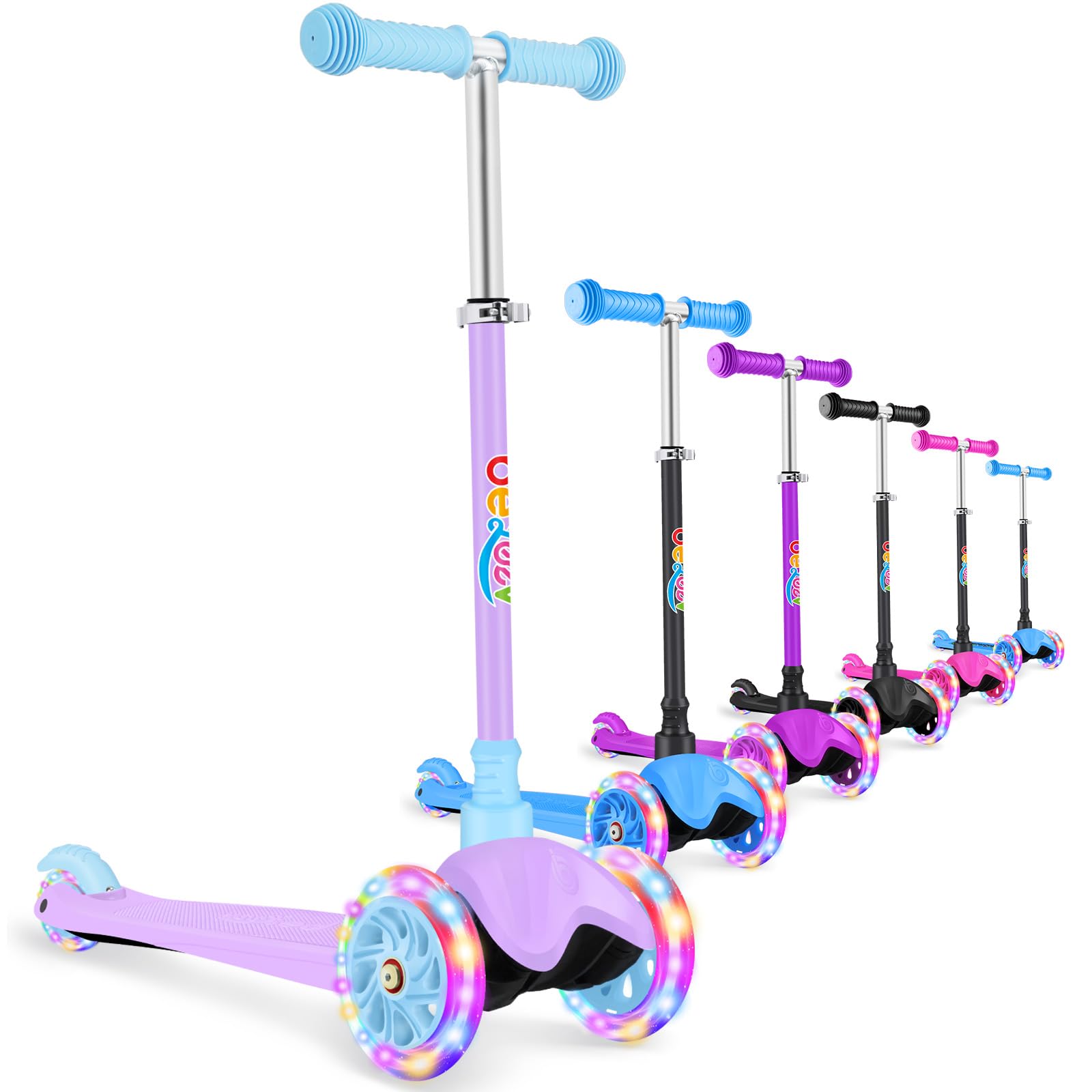 BELEEV Scooter for Kids Ages 2-6, 3 Wheel Scooter for Children Toddlers Girls Boys, Light-Up Wheels, 4 Adjustable Height, Lean to Steer, Non-Slip