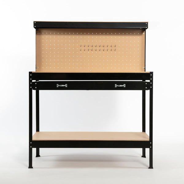 SwitZer New Red Steel Garage Tool Box Toolbox Work Bench Workbench Storage With Drawers Pegboard and 20 Pegs Shelf DIY Workshop Station