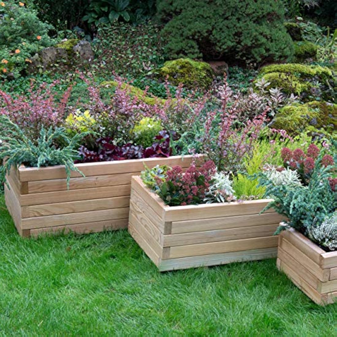 Forest Garden 3 Sizes Pressure Treated Wooden Durham Rectangular Planter (Set of 3)