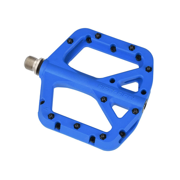FIFTY-FIFTY Mountain Bike Pedals, Non-Slip MTB Nylon Composite, 9/16" Bicycle Pedals, Lightweight and Wide Flat Platform (Blue)