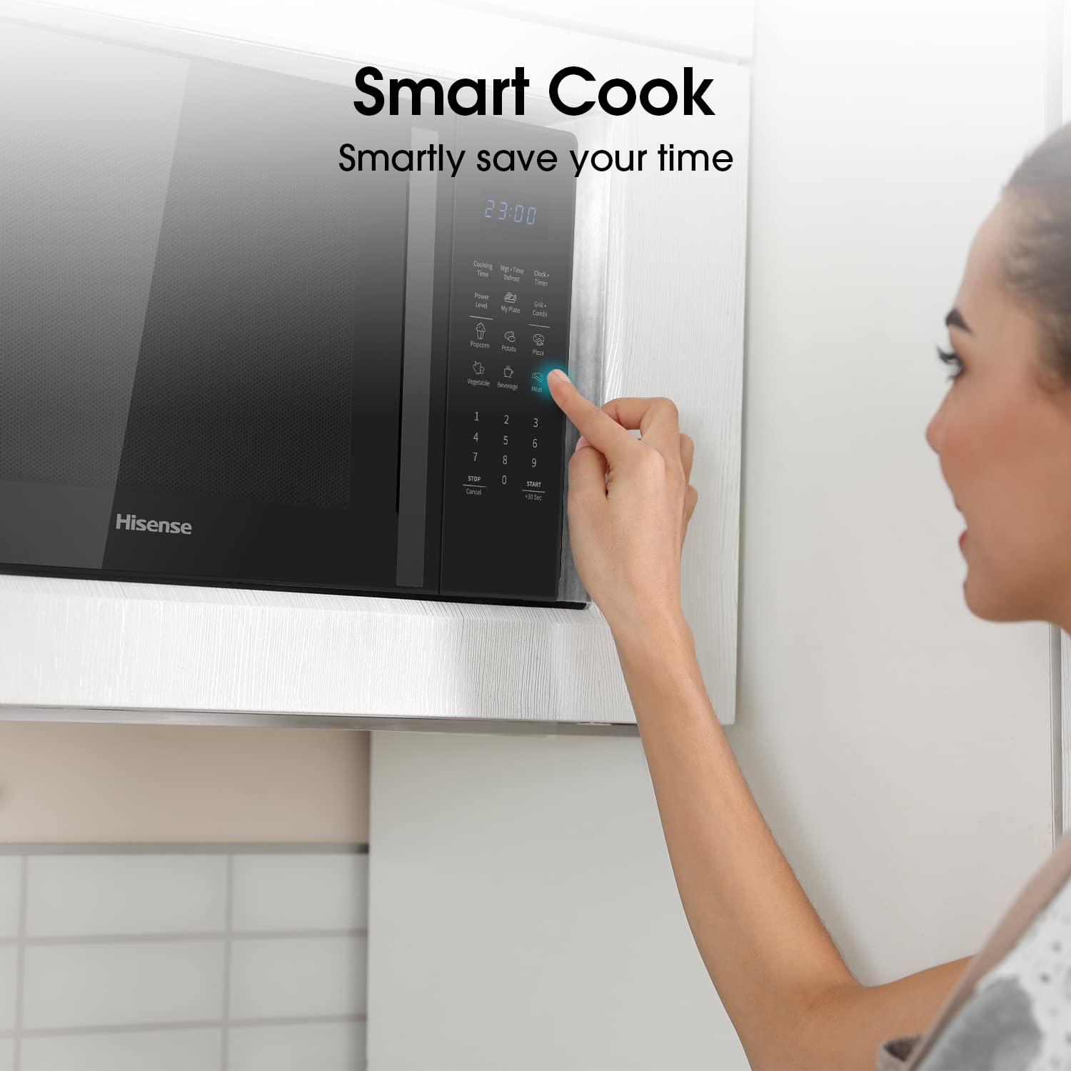 Hisense H23MOBSD1HUK 23 Litre 800W electronic Microwave with Auto Defrost, Digital Display, Smart Cook, Multi level cooking and Easy Clean- Black